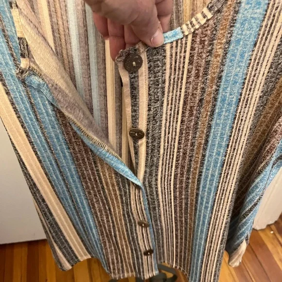 W5 Women's Striped Sleeveless Top - Blue and Brown - Picture 3 of 4